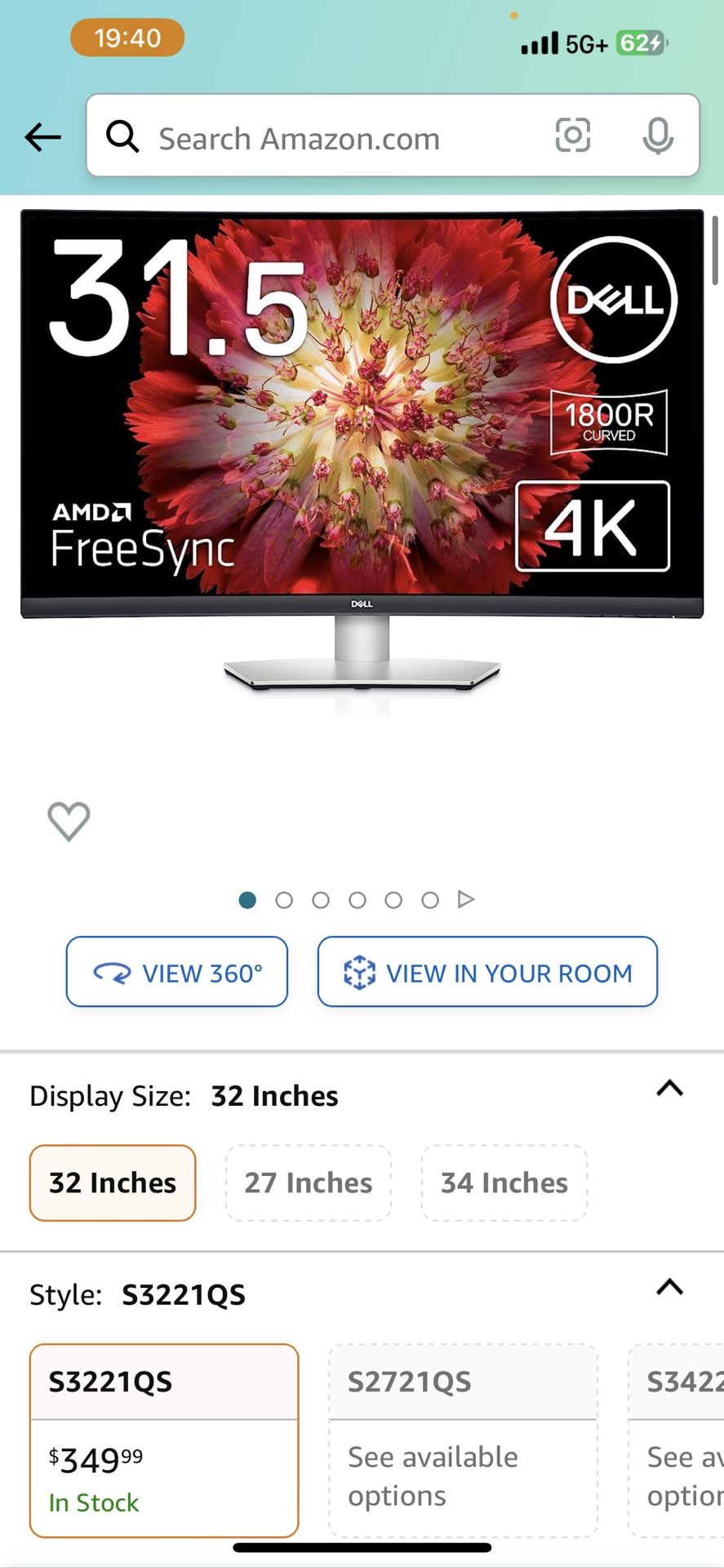 Dell 32 Curved monitor (s3221qs)