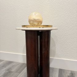 NEW Designer Side Table with Three Real Teak Wood Log Legs & Authentic Marble top