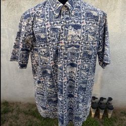 PreOwned Reyn Spooner National Parks Shirt Men's L Blue Pullover Hawaiian Shirt 