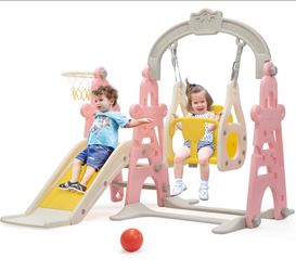 Toddler Slide and Swing Playset with Basketball Hoop