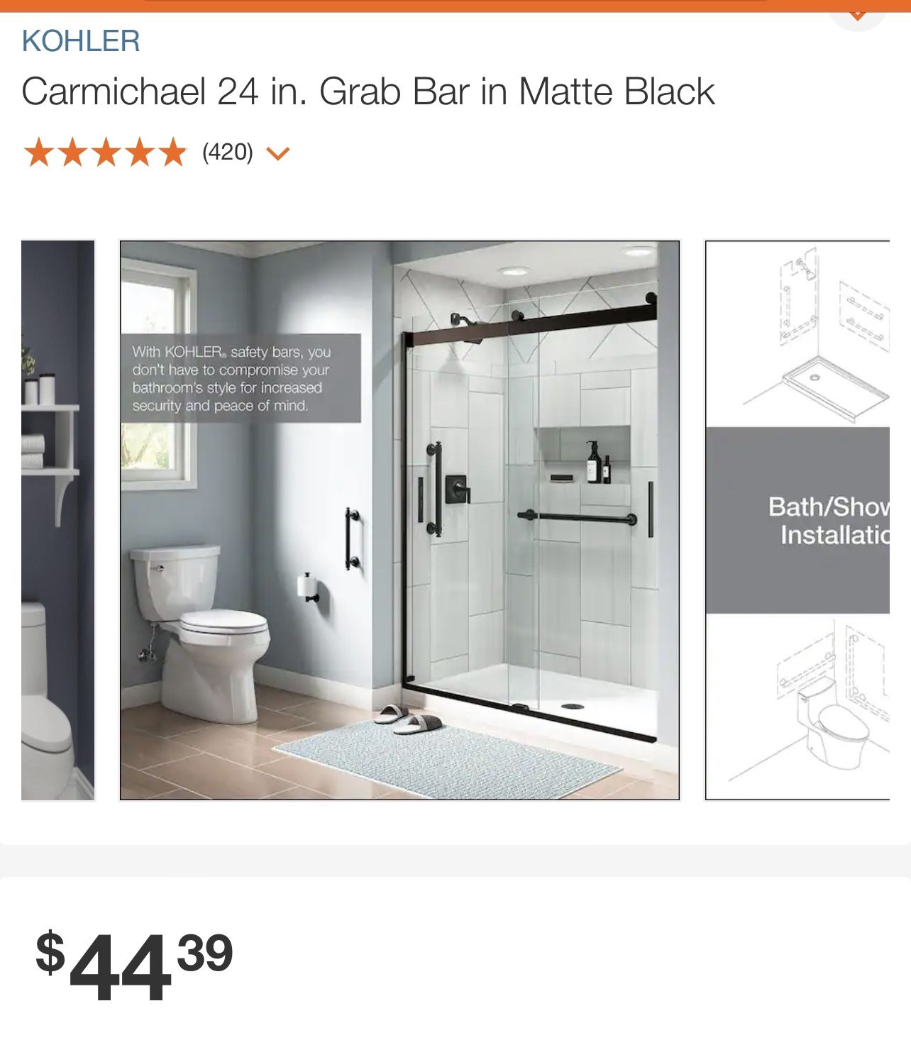 KOHLER Carmichael 24 in. Grab Bar in Matte Black