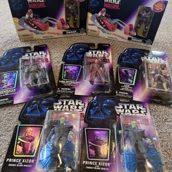 Star Wars Shadows of The Empire 7 Piece Lot; 2 Speeder Bike & Swoop, Luke, Leia, Chewbacca & 2 Prince Xizor