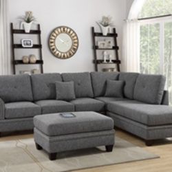Beautiful 2 Piece Ash Black Sectional with Ottoman
