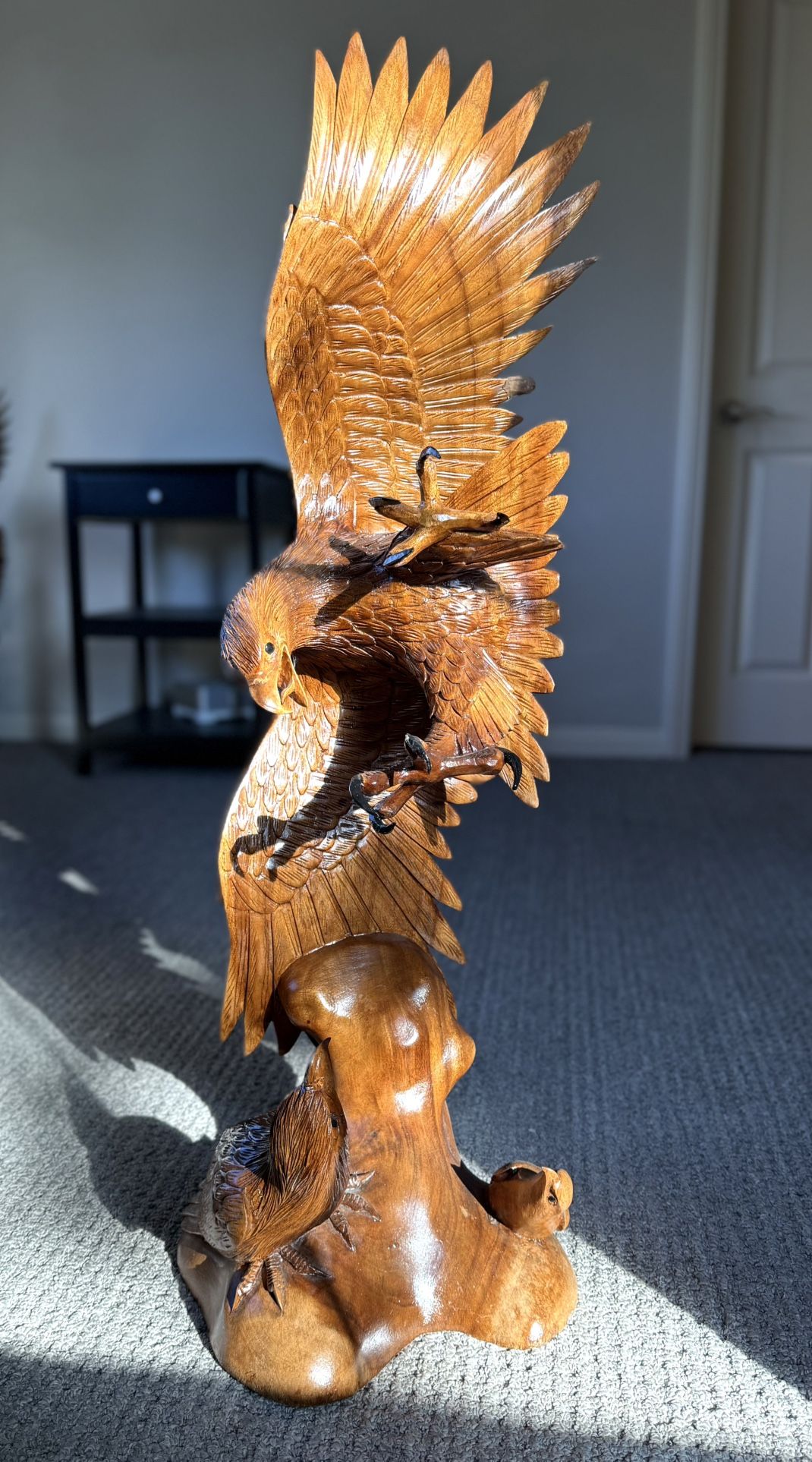 Hand Carved Wood Eagle’s Sculpture 40”H