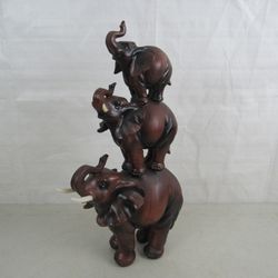 Three Elephants Family Stack Plaster Cast Figurine Statue 16" Tall

