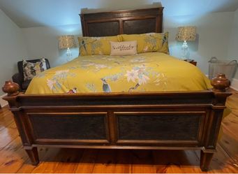 Traditional Wood and Upholstered Panel Bed Frame