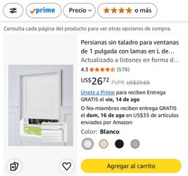 21” x 36” White 1” Vinyl Mini Blinds – Cordless L-Shaped – New