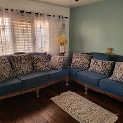 Vintage Blue Couch Set Of 2