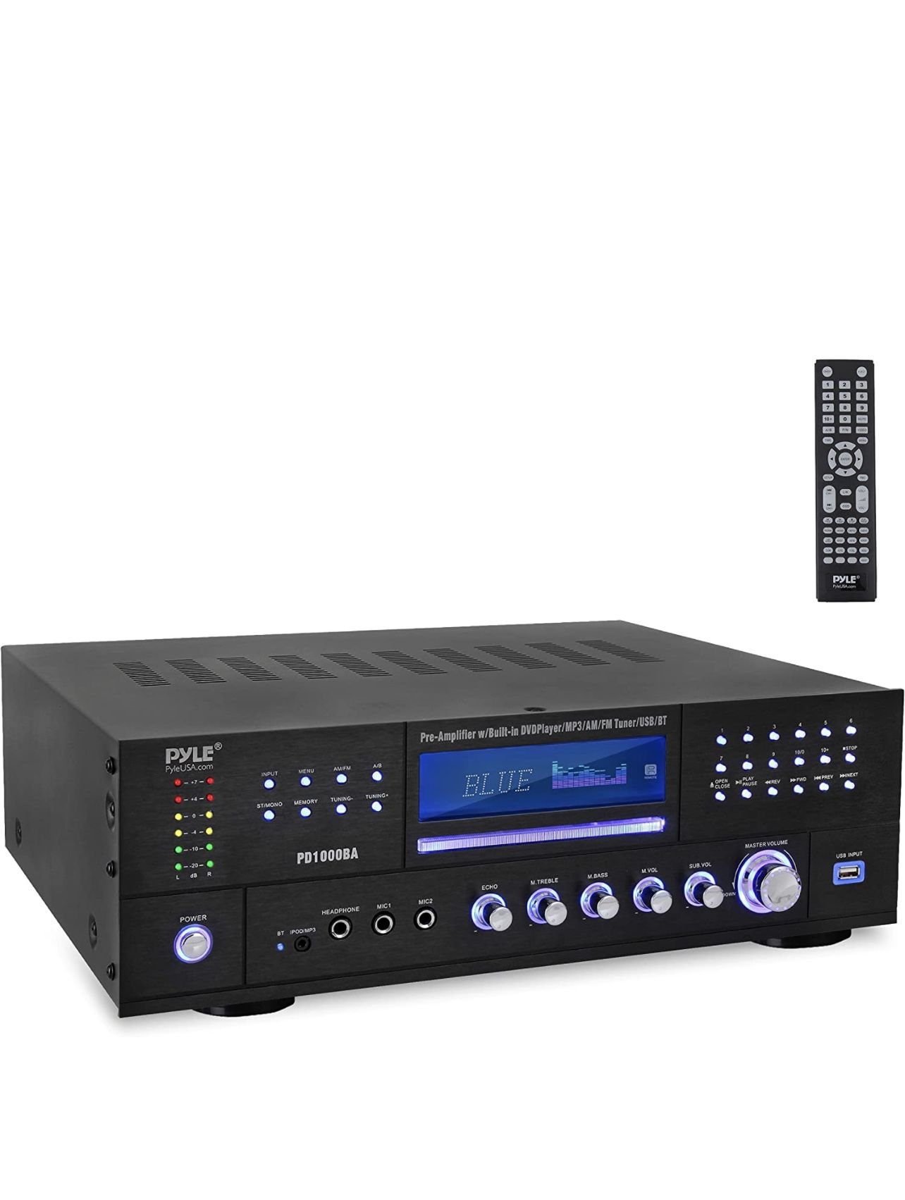 -Channel Wireless Bluetooth Power Amplifier - 1000W Stereo Speaker Home Audio Receiver w/FM Radio, USB, Headphone, 2 Mic w/Echo, CD DVD #p1006
