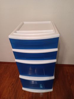 4 drawer blue plastic storage cart