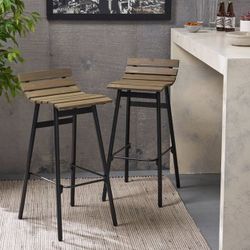 Pepperwood Grey and Black Wooden Bar Stools (Set of 2)  In box  Requires assembly
