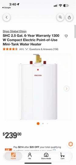 SHC 2.5 Gal. 6-Year Warranty 1300 W Compact Electric Point-of-Use Mini-Tank Water Heater