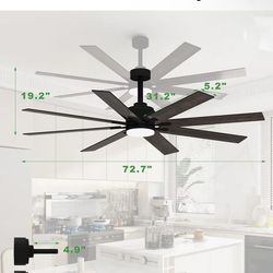 😁 72" Ceiling Fan With Light & Remote – 3-Color LED, 6-Speed Reversible DC Motor, Matte Black