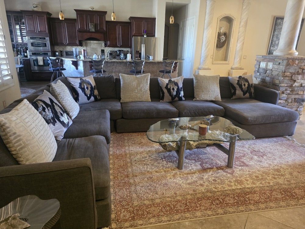 Stunning Ultra Plush Gray Down Sectional With Chaise