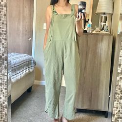 Cotton/linen dusty olive jumpsuit