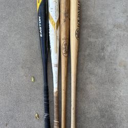 Lot Of 4 Baseball Bats - Easton + Louisville Slugger