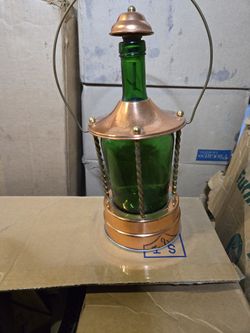 Vintage Copper Green Glass Decanter Bottle Music Box Lantern