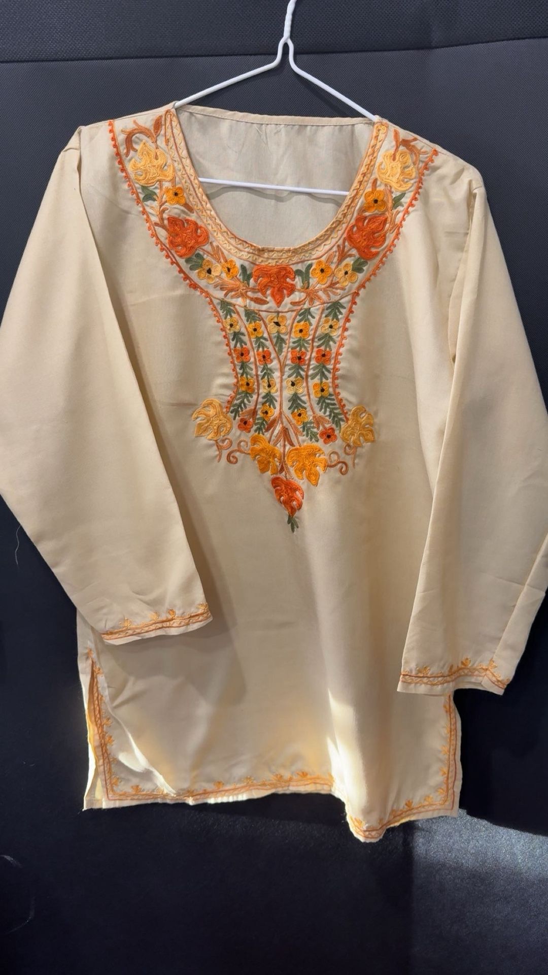 Indo-Western Embroidered Kurti -Cream Yellow (Brand New)