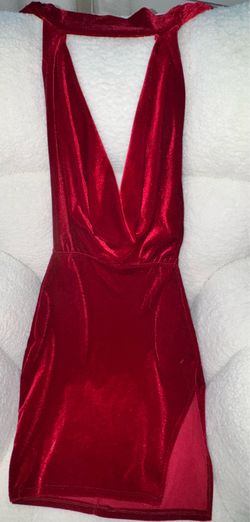 Fashion Nova Red Velvet Halter Bodycon Mini Dress – Size Small