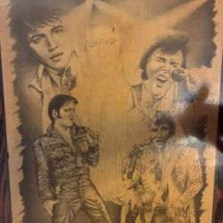 Rare Stencil Of Elvis On Wood As Canvas 