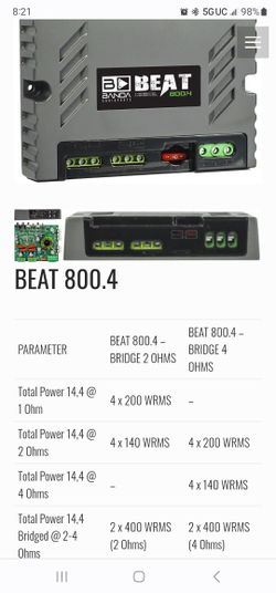 Banda BEAT800.42OHM Beat 800w X 4 Ch 2 Ohm Car Amp for Sale in The 
