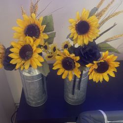 2 Small Sunflower Vases 