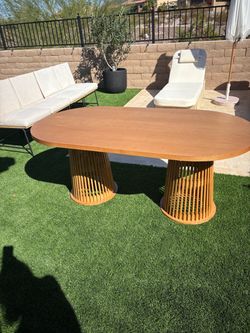 Modern Wood Dining Table with Slatted Pedestal Base – $275 OBO
