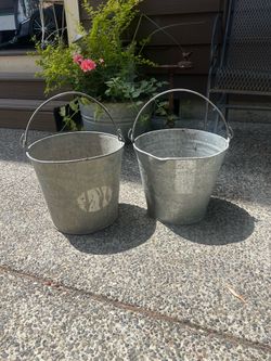2 Vintage Galvanized Farm Buckets