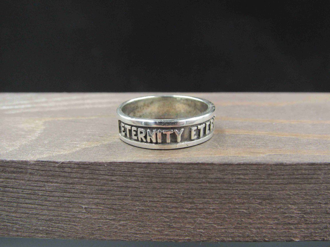 Size 7 Sterling Silver Eternity Word Band Ring Vintage Statement Engagement Wedding Promise Anniversary Bridal Cocktail