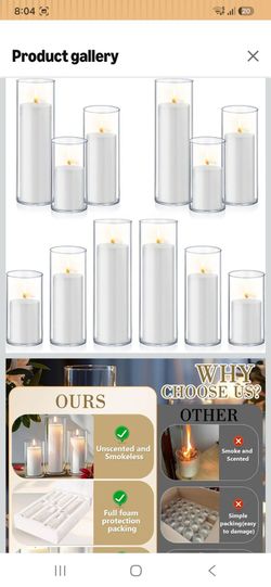 24 PCS White Pillar Candles with Glass Candle
