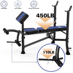 Olympic Weight Bench with Rack , Bench Press Rack with Leg Extension, Preacher Curl, and Weight Storage for Home Gym Weight Lifting and Strength Train