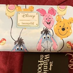 NEW WITH TAGS Loungefly Disney Winnie The Pooh Balloon Friends Zip Around Faux Leather Wallet RETAIL $40.00