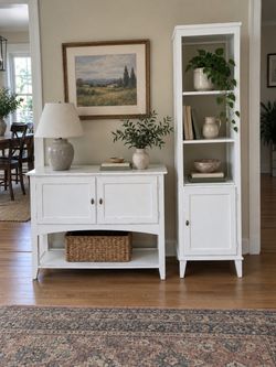 Ethan Allen White Console Cabinet & Bookshelf Set