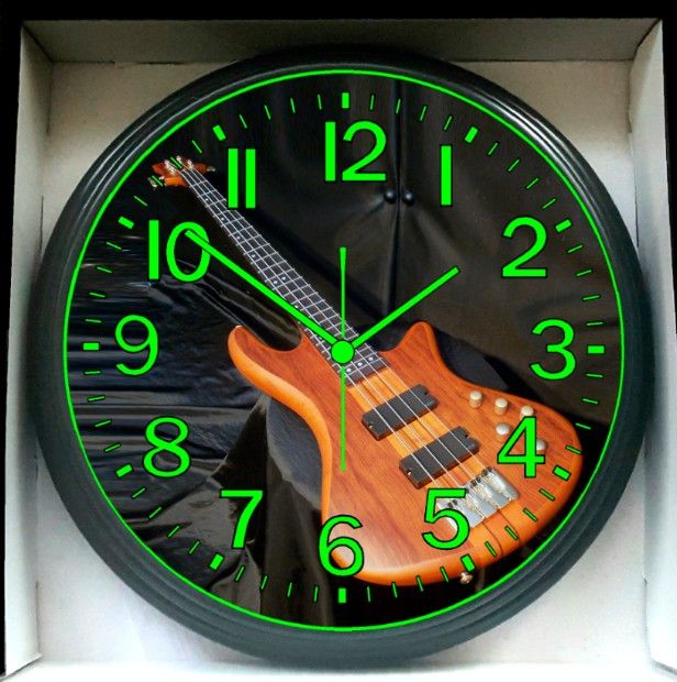 Bass Guitar Music Studio Lounge Glow in the Dark Wall Clock New