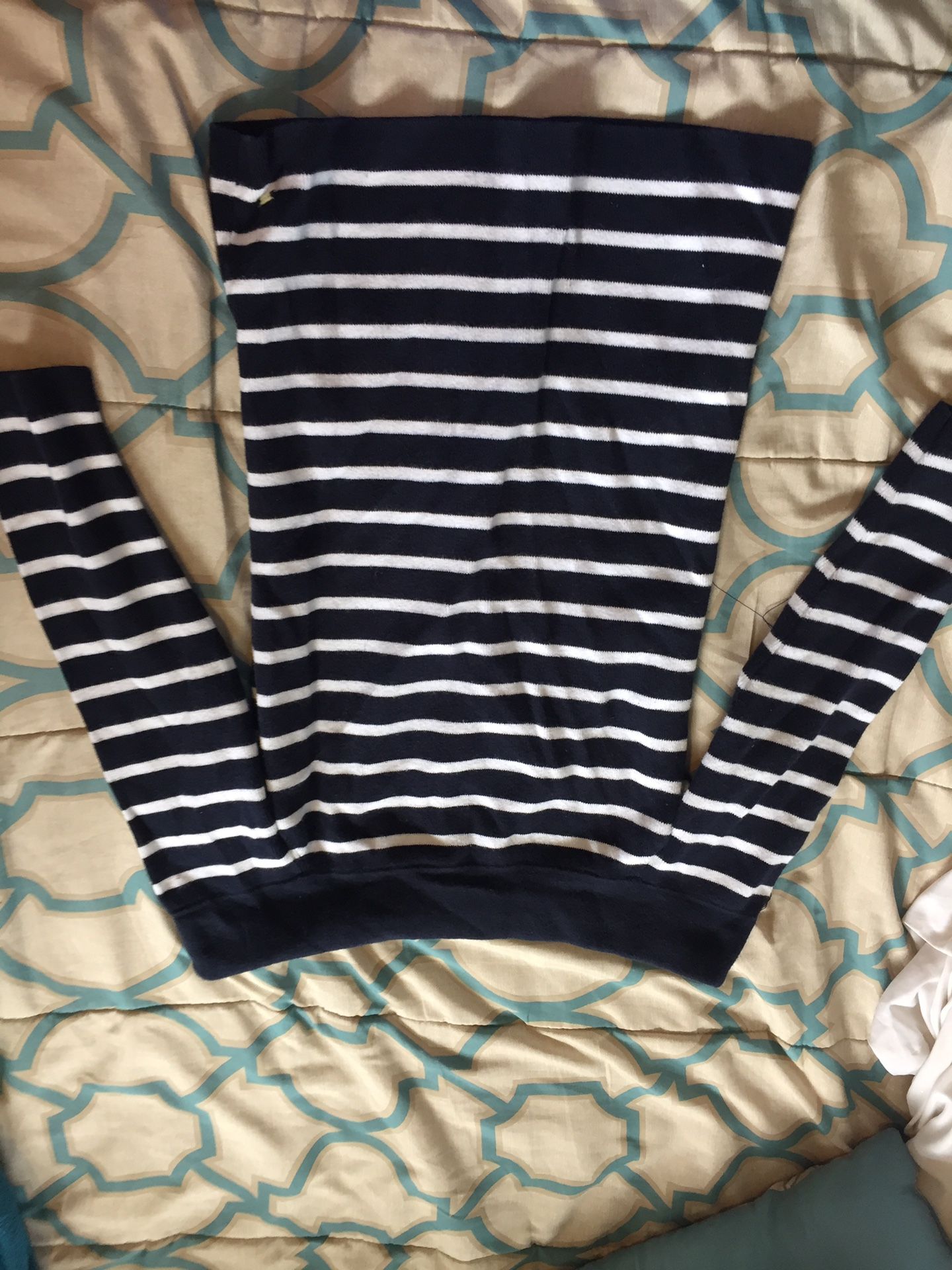 Navy blue striped off-the-shoulder sweater