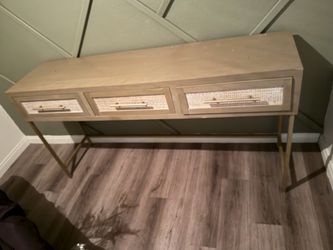 Console Table with Rattan Drawers and Gold Legs