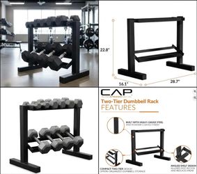 CAP 24" Two-Tier Dumbbell Weight Storage Rack Black New