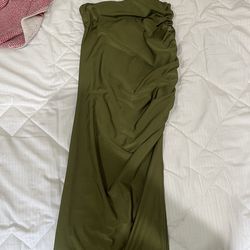 Shein olive green ruched midi skirt