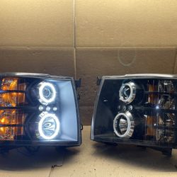 #OH155 2007-2013 Chevy Silverado Halo LED Halogen Headlight Pair