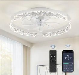 HINNIXY
20 in. Smart Indoor White Crystal Ceiling Fan with Integrated LED Light and Remote App Control