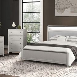 Brand New Grey Modern Style 4pc Queen Bedroom Set (Available In Eastern King)