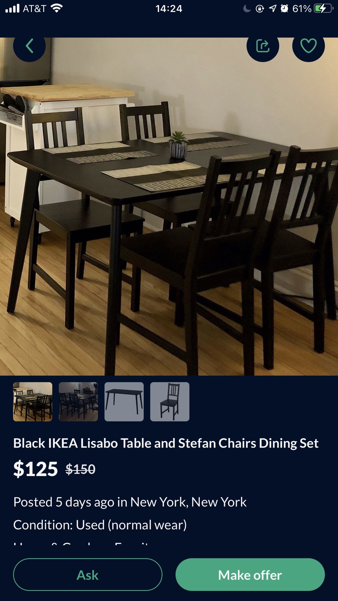Black IKEA Lisabo Table And Stefan Chairs Dining Sey