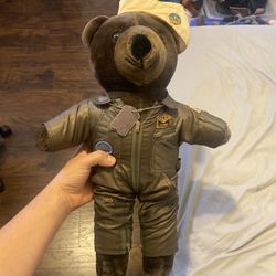 20" Vintage 1986 NAVY Teddy PATRIOT BEAR Plush JJ Wind Jumpsuit Uniform