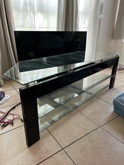 TV Stand Black Glass Modern