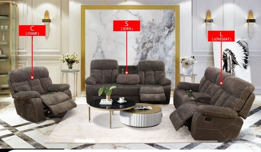 Dark Brown Microfiber 3pc Living Room Recliner Sofa Set Brand New 