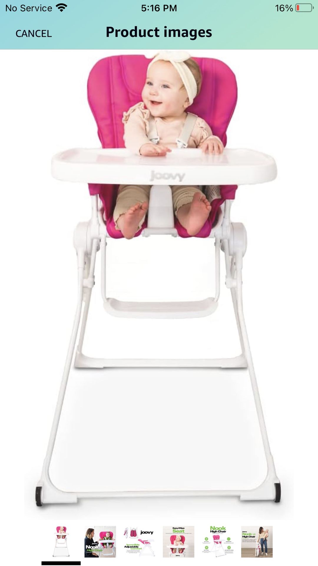 Joovy Nook NB High Chair Featuring Four Position Adjustable Swing