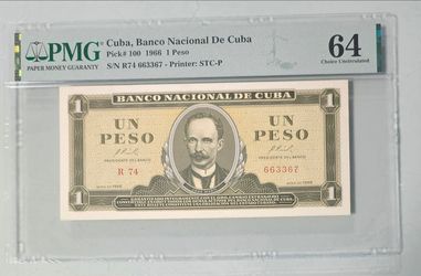 1 peso 1966 cuba jose marti pmg 64