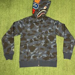 Bape Color Camo Shark Full Zip Hoodie Navy Blue 