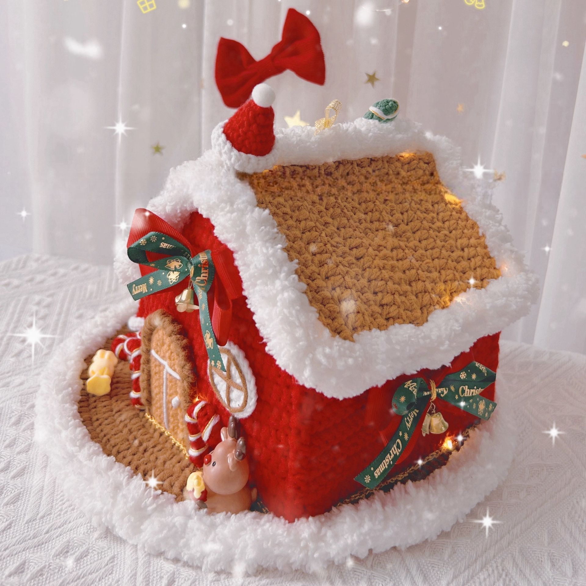 【Custom】Crochet 3D Christmas Gingerbread House with Light