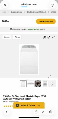 🔥 BRAND NEW Whirlpool 7.0 Cu. Ft. Electric Dryer — $350